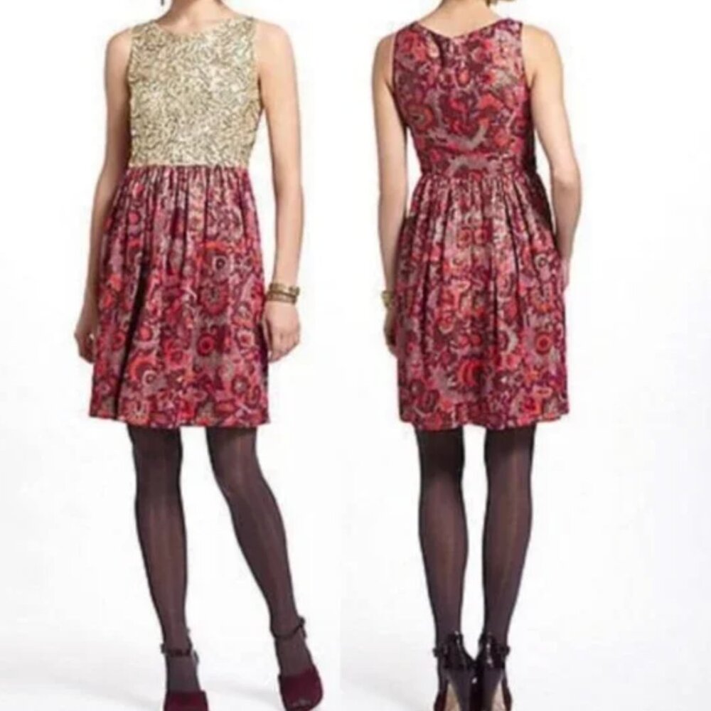 Anthropologie Wren Gold and Red Sleeveless Dress Size Medium (M)
